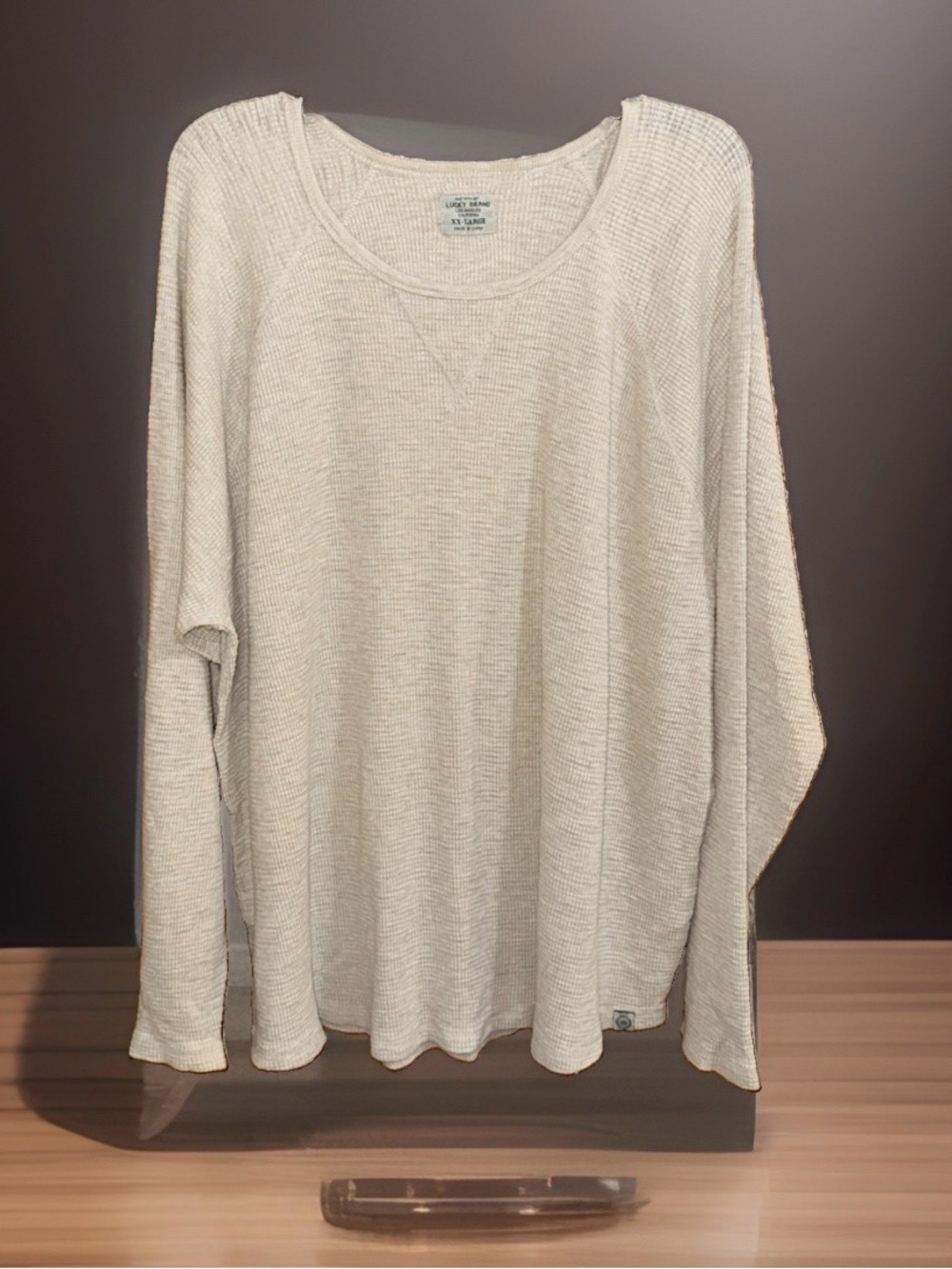 Lucky Brand Men’s Heather Cream Waffle-Knit Crewneck Long Sleeve Shirt-XXL-EC